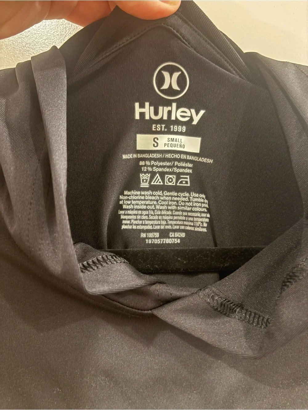 New Hurley Black Hooded Surf Logo Long Sleeve Top with Teal Accent